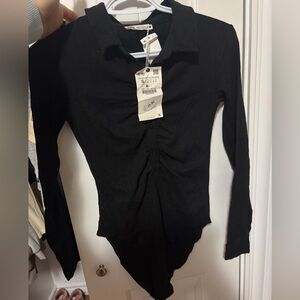 Zara ruched polo bodysuit